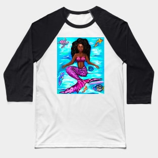 mermaid twist out , brown eyes curly Afro hair and caramel brown skin Baseball T-Shirt